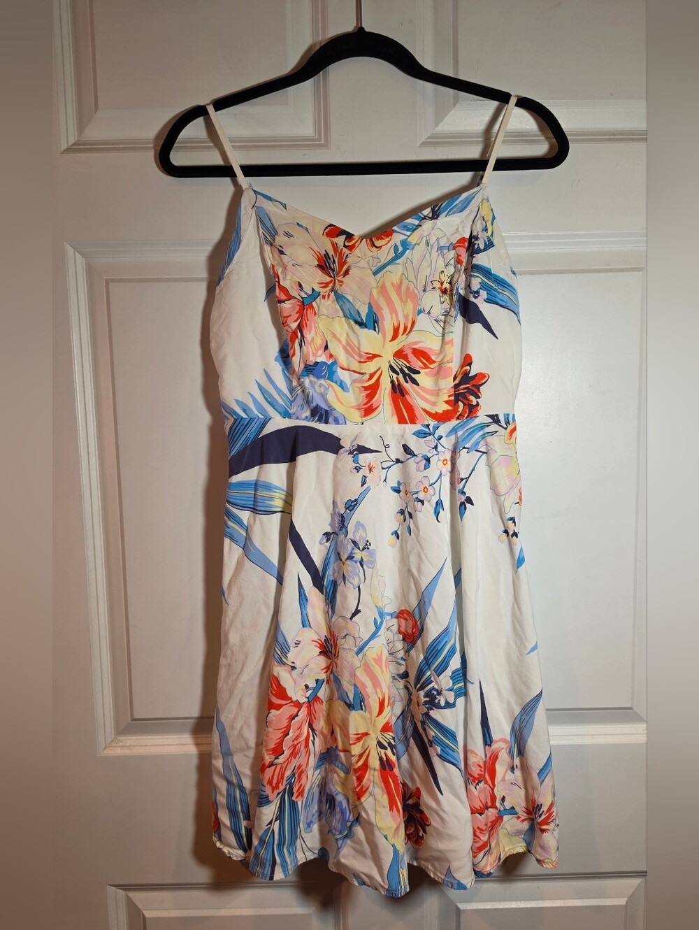 Old Navy White Floral Spaghetti Strap Summer Dress Side Zip L
